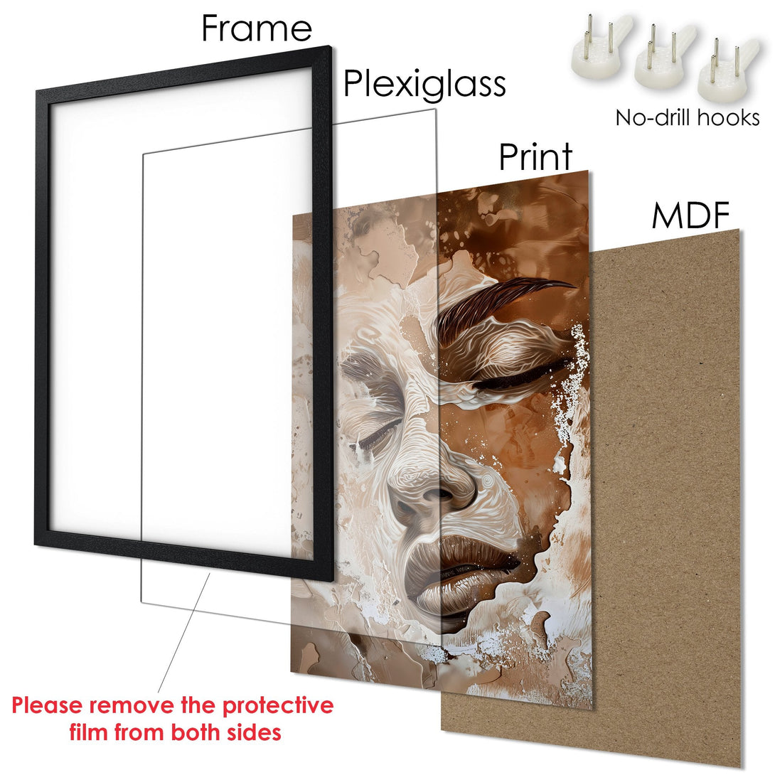 Framed Poster: Abstract art portrait in warm brown tones. Modern style, ready to hang. Enhance your decor!