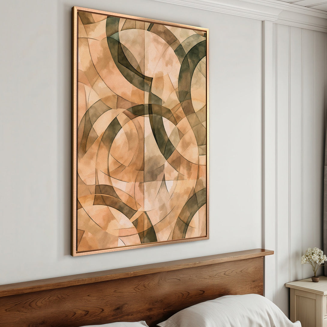 Framed Wall Art featuring abstract geometric art in warm earth tones. Perfect for modern bedroom decor. Shop Canvas Prints for your home!