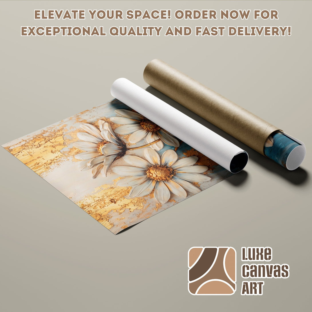 Floral Poster Roll with gold accents, neutral palette. Order now for fast delivery!