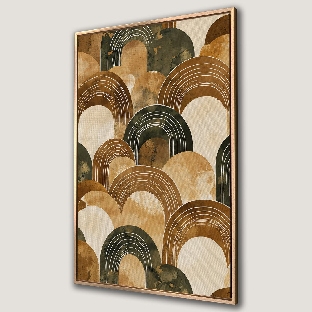 Framed Wall Art: Abstract art Canvas Print with earth tone colors and arch shapes. Modern wall decor for a stylish home.