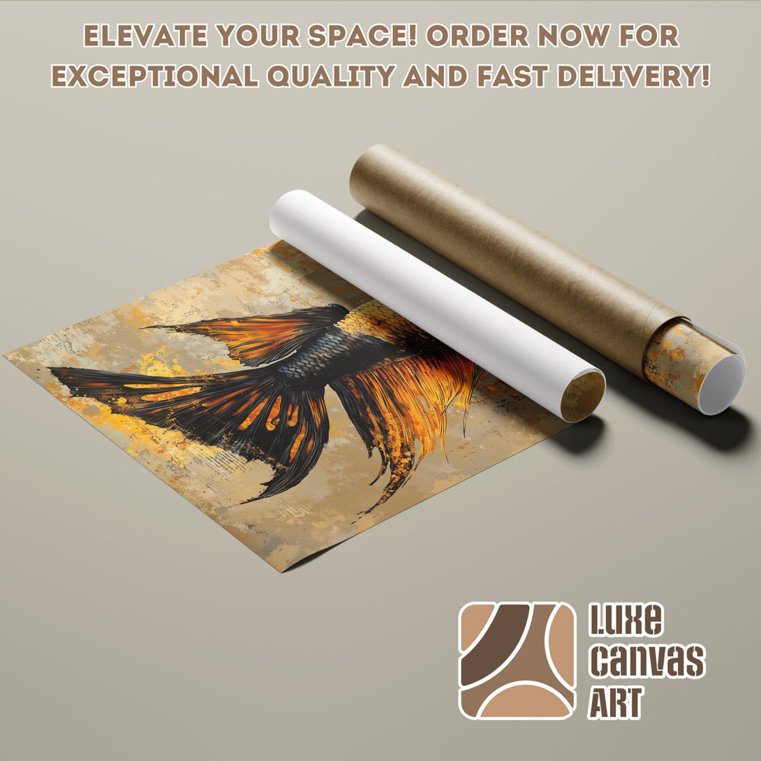 Abstract fish art poster roll in neutral tones. Elevate your space with this unique wall art!
