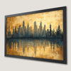 Black and Gold City Skyline Art Poster with Pine Forest