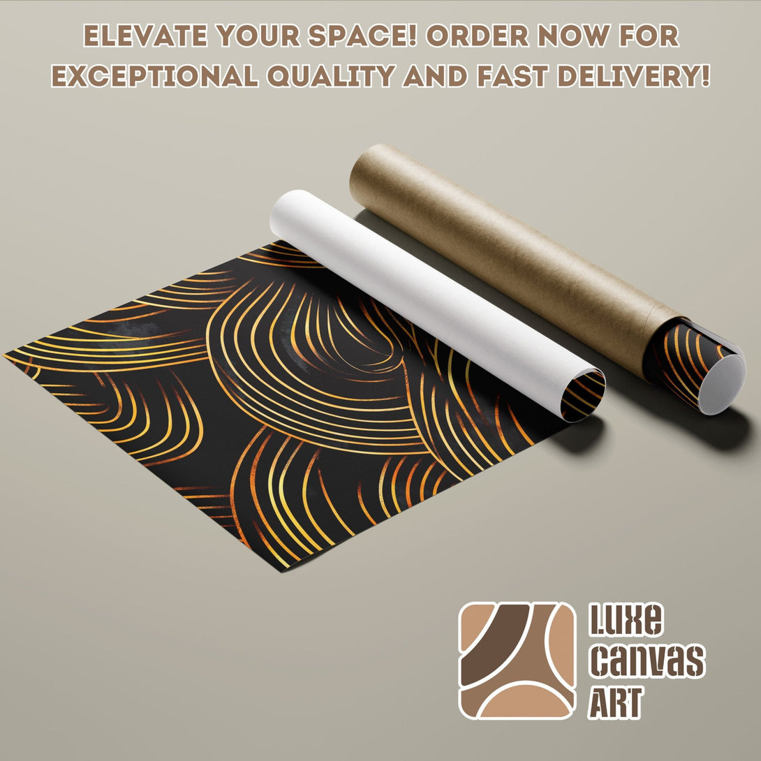 Abstract art Poster Roll with black, gold, and brown color palette. Elevate your space with Luxe Canvas Art.