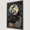 Black and Gold Full Moon Art Poster - Celestial Wall Decor