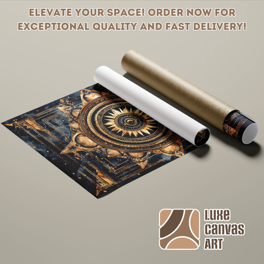 Poster Roll featuring a detailed gold and blue mandala design. Perfect wall art.