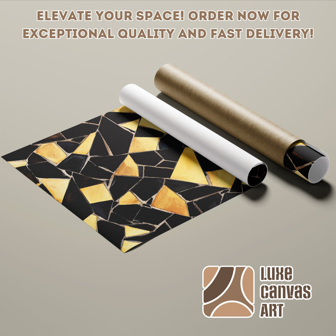 Abstract black & gold mosaic Poster Roll art, modern style, neutral color palette. Elevate your space!