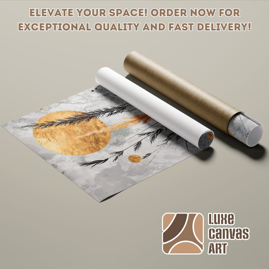 Abstract art Poster Roll with gold, gray, and black color palette. Modern wall art for your home.