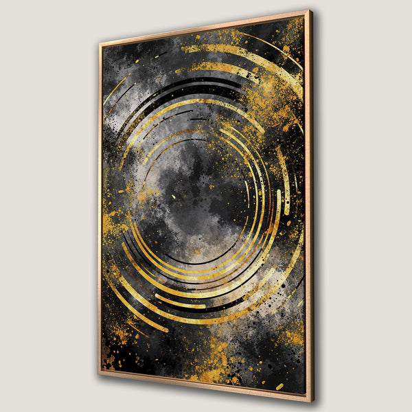 Framed Wall Art: Abstract gold and black artwork on canvas. Modern art print with a dark, luxurious color palette, perfect for home decor.