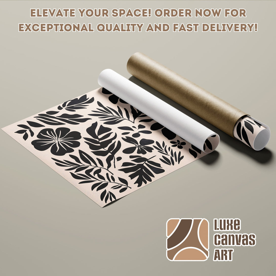Poster Roll with black floral design, neutral tones. Elevate your space!