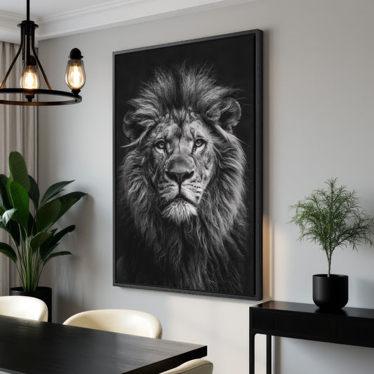 Black and White Lion Canvas Print Art for Animal Lovers