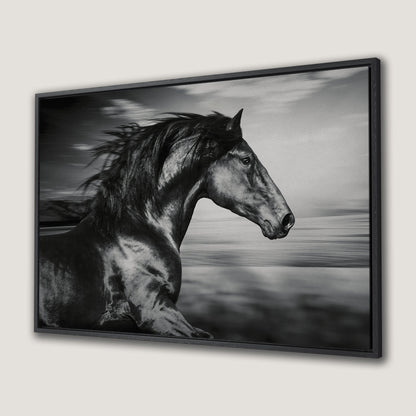 Black and White Running Horse Canvas Print Wall Art