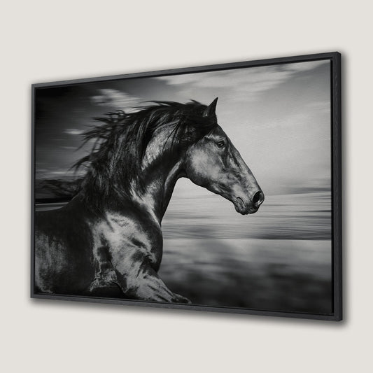 Black and White Running Horse Canvas Print Wall Art