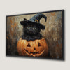 Black Cat in Witch Hat Canvas Print Halloween Decor