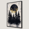 Black Full Moon Golden Stars Canvas Print in Forest Scene