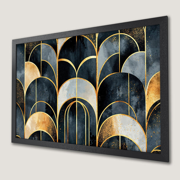 Framed Poster featuring an Art Deco design with gold accents on a navy and gold color palette. Elevate your space with this stunning Poster!