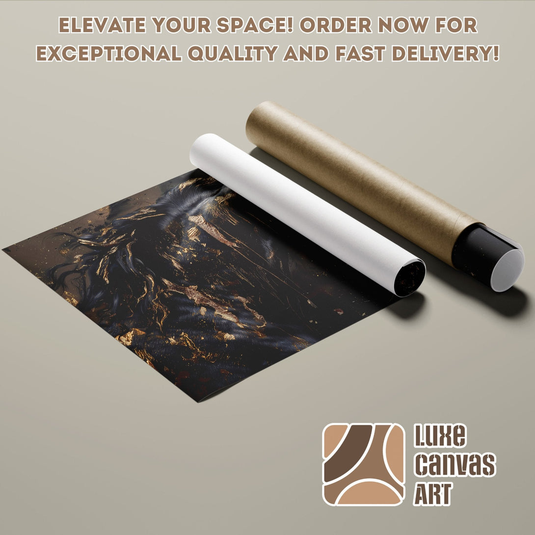 Abstract art Poster Roll in black, gold, and neutral tones. Elevate your space!
