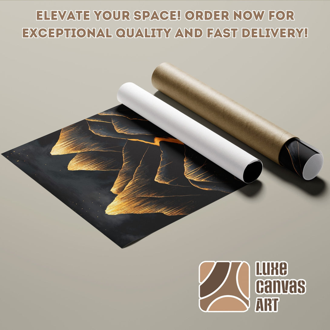 Abstract gold leaf Poster Roll art, black and gold color palette, ready to elevate your space!
