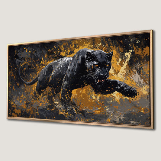 Black Panther in Motion Canvas Print Wildlife Decor