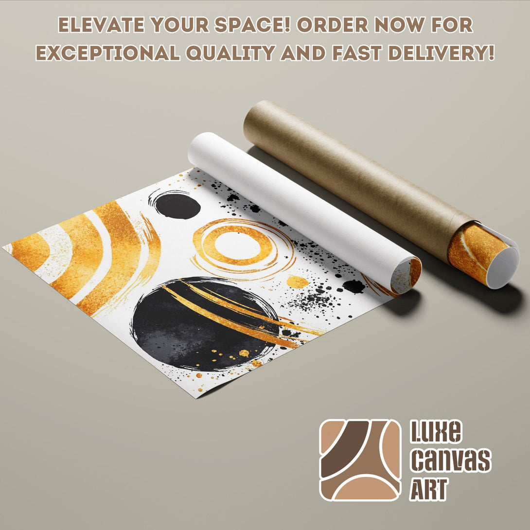 Abstract art Poster Roll in gold, black, and white. Elevate your space with Luxe Canvas Art!