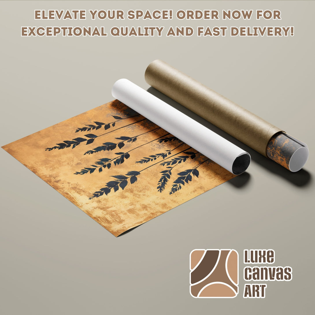 Poster Roll with botanical art in gold and navy. Modern art print for your home decor.