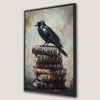 Black Raven on Book Stack Canvas Print Vintage Decor