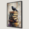 Black Raven on Vintage Books Framed Canvas Print Wall Art