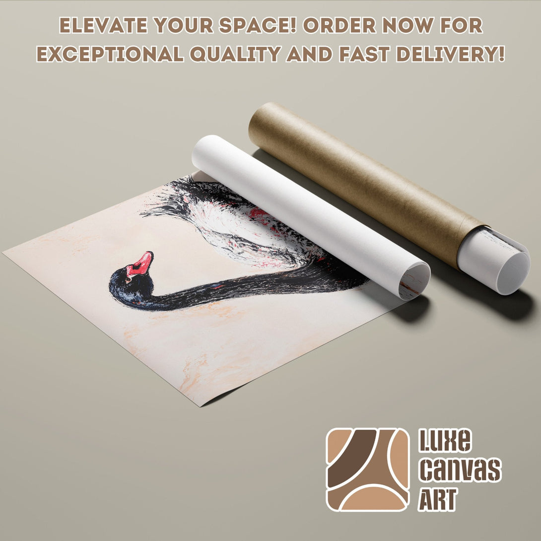 Black swan art poster roll, neutral palette. Elevate your space with this stunning poster!