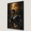 Black Swan in Autumn Pond Canvas Print Enigmatic Wall Art