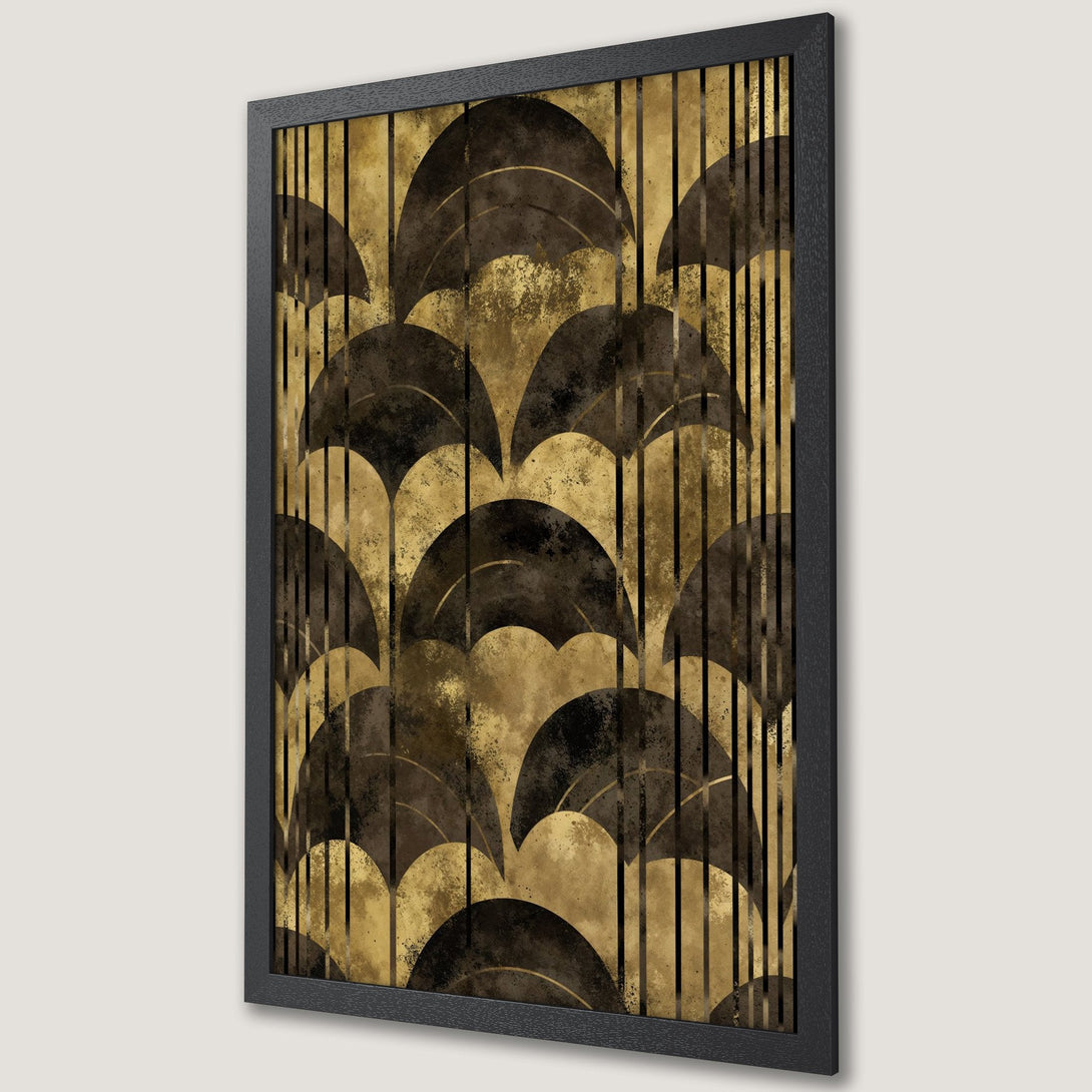 Framed Poster featuring an Art Deco design with a gold and brown color palette, perfect for adding a touch of elegance to any space.
