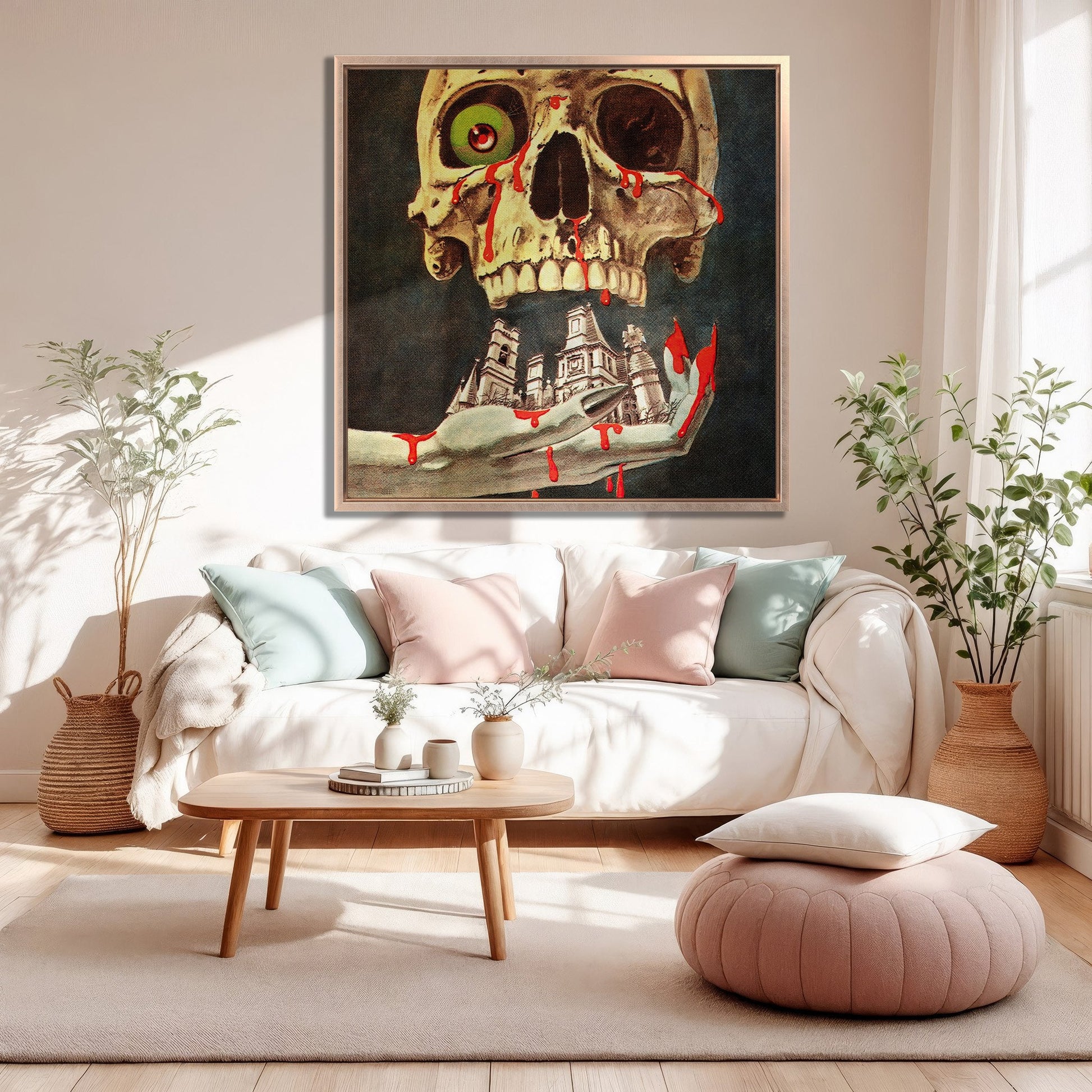 Bloody Skull Retro Style Horror Canvas Print Wall Art