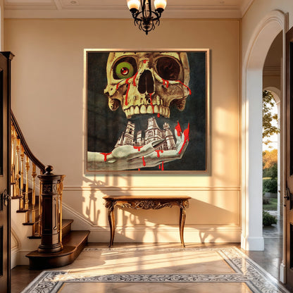 Bloody Skull Retro Style Horror Canvas Print Wall Art