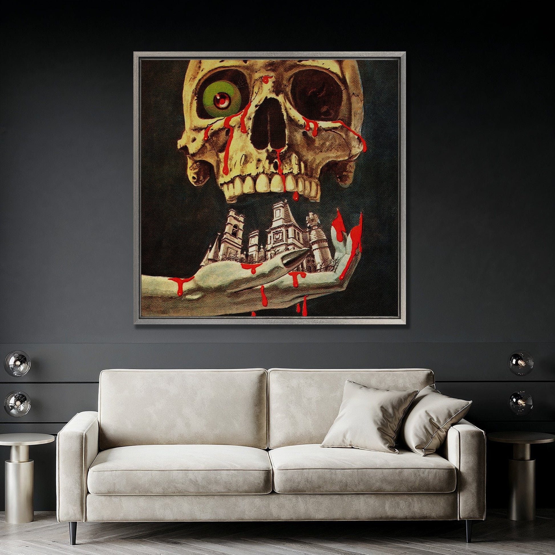 Bloody Skull Retro Style Horror Canvas Print Wall Art