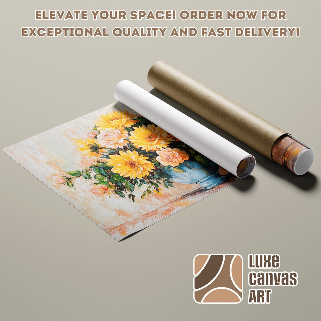 Floral Poster Roll art print, warm color palette, perfect for home decor. Order now!