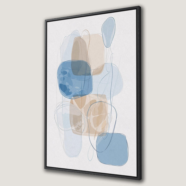 Framed Wall Art featuring abstract watercolor shapes in blue and beige tones. Modern art Canvas Print perfect for any interior decor.