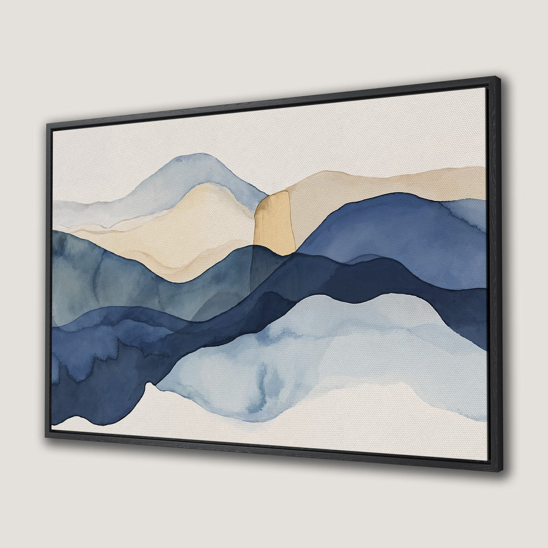 Framed Wall Art: Abstract watercolor landscape in blue and beige tones. Modern art Canvas Print perfect for any home decor.