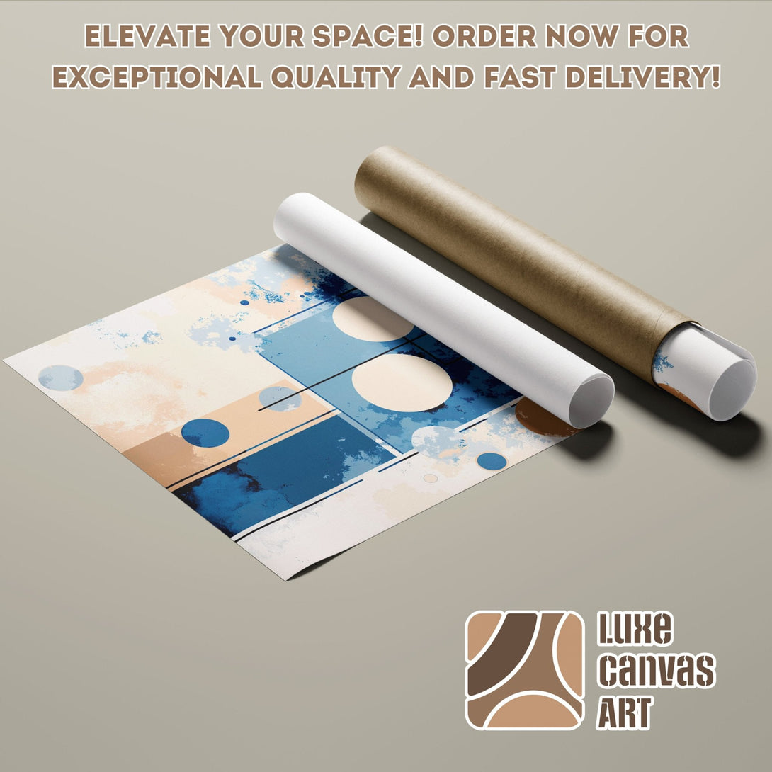 Abstract art poster roll with blue, beige, and brown color palette. Elevate your space with this stylish Poster!