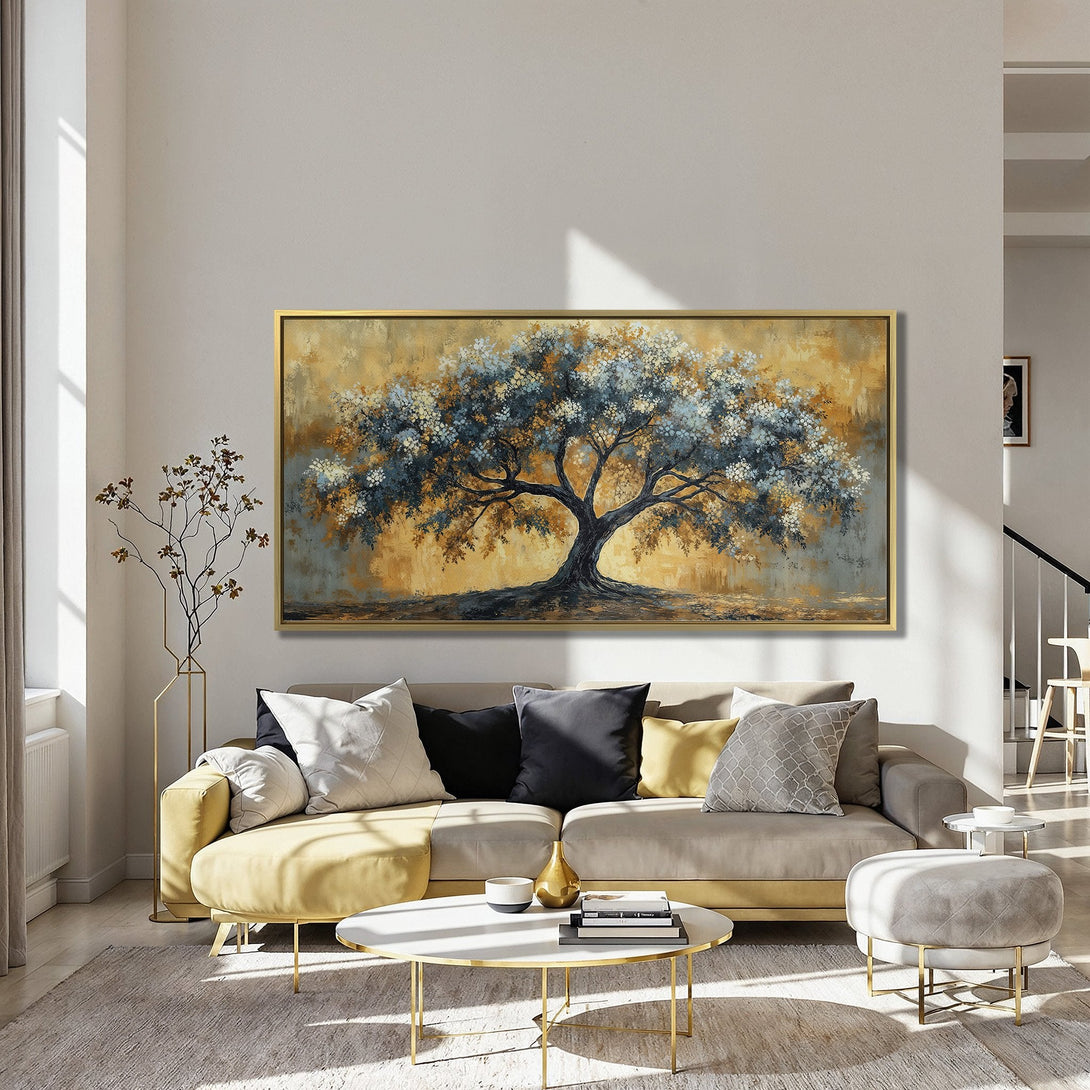 Canvas Print of a majestic tree painting in a warm, inviting color palette. Perfect for adding artistic flair to any room.