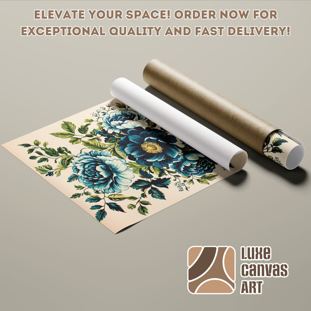 Poster Roll featuring floral art in teal and beige tones. Elevate your space with this beautiful art!