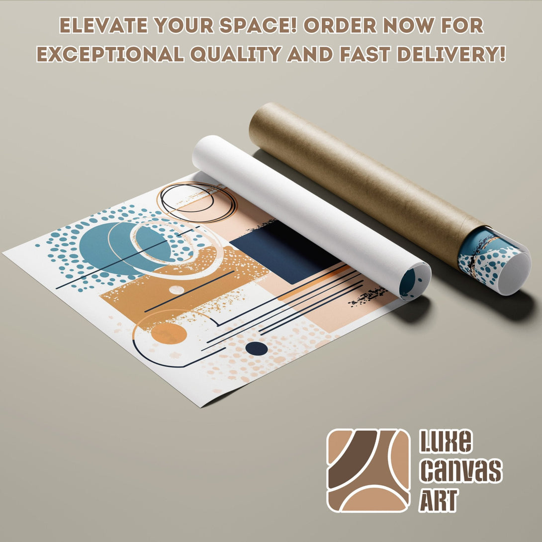 Abstract art Poster Roll in blue, tan, and navy color palette. Elevate your space with Luxe Canvas Art!
