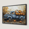 Blue Truck with Puppies Canvas Print, Perfect for Halloween Decor