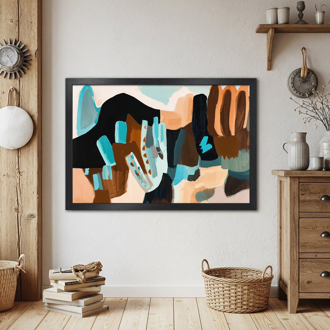 Framed Poster featuring abstract art in a modern style with a warm, earthy color palette. Perfect for home decor!
