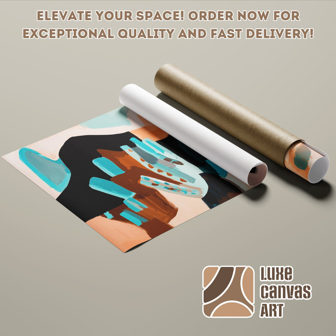 Abstract art Poster Roll with teal, brown, and black color palette. Elevate your space with fast delivery!