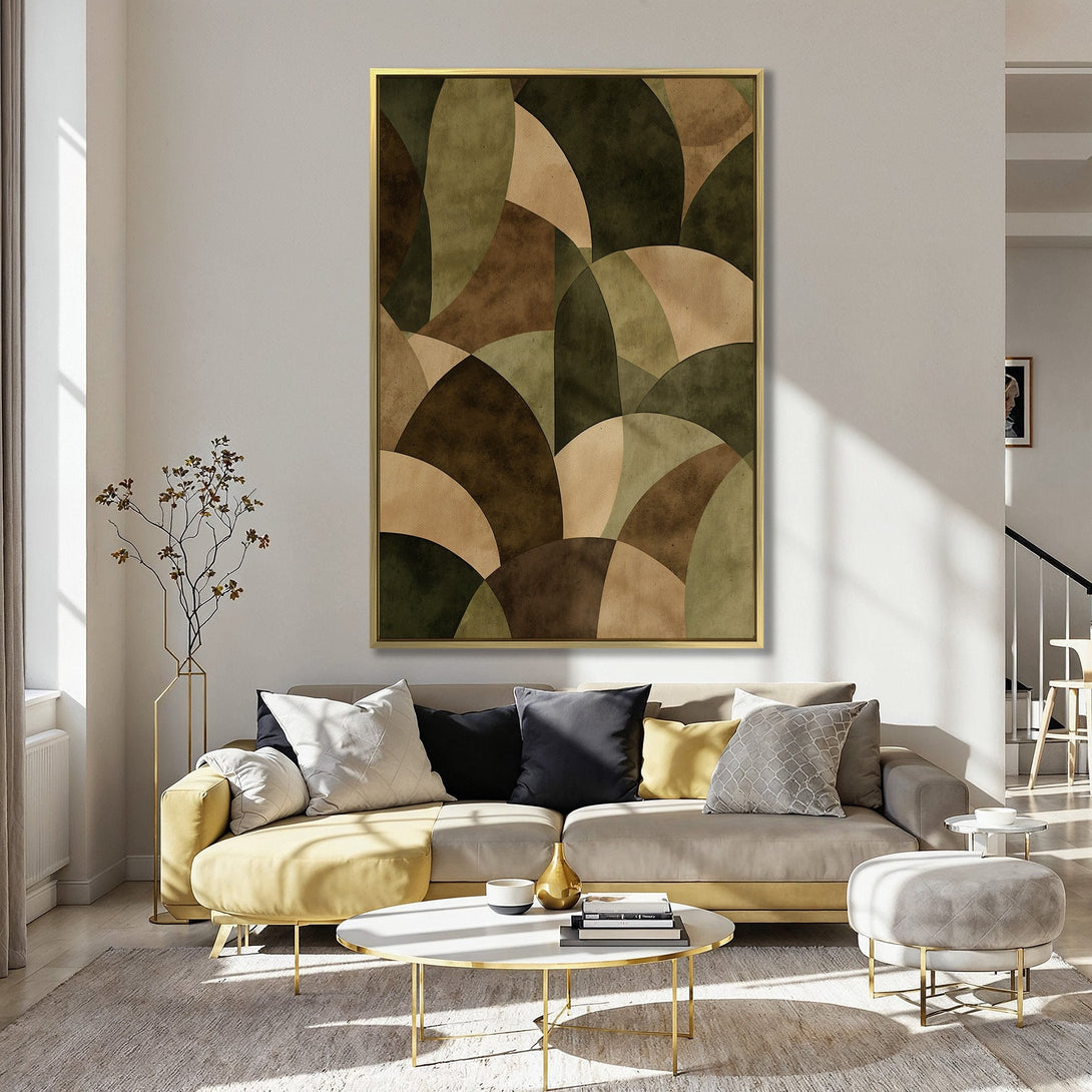 Abstract Canvas Print with a geometric design in earthy tones. Modern wall art with a warm, inviting color palette.