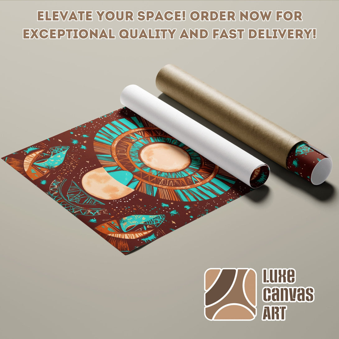 Poster Roll featuring an abstract celestial design in brown and teal. Elevate your space with this art poster!
