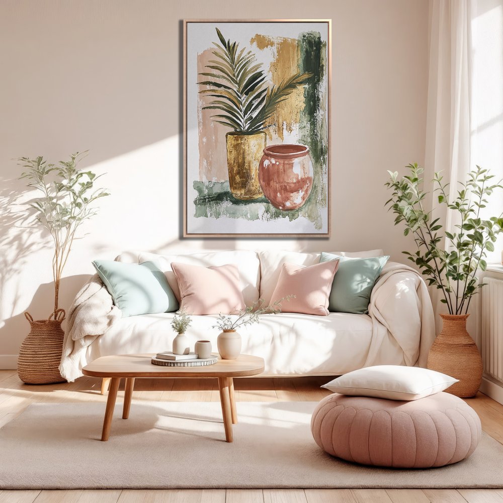Framed Wall Art: Abstract botanical print in warm earth tones. Perfect for living room decor. Shop our Canvas Print collection!