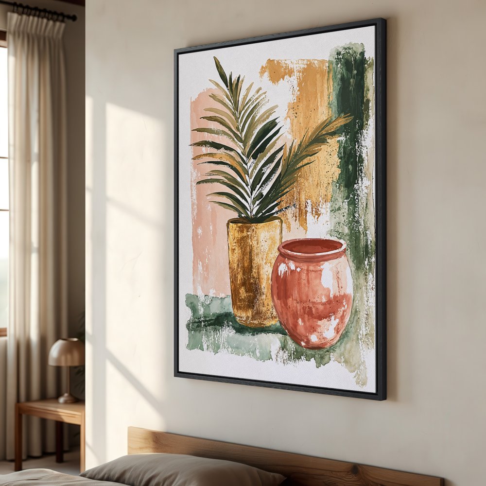 Framed Wall Art: Abstract botanical print with warm earthy tones. Add a touch of modern elegance to your space with this stunning Canvas Print!