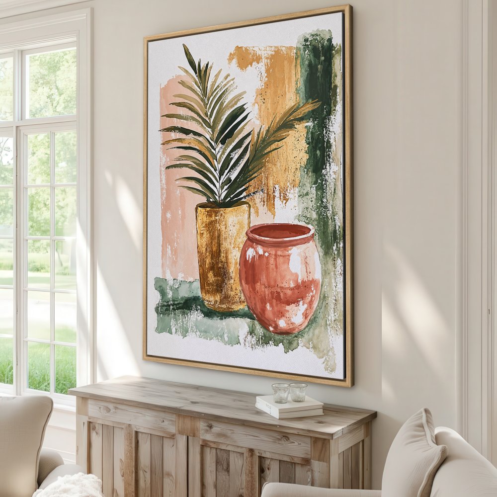 Framed Wall Art: Abstract botanical Canvas Print in warm earth tones. Perfect for adding a touch of modern art to your home decor.