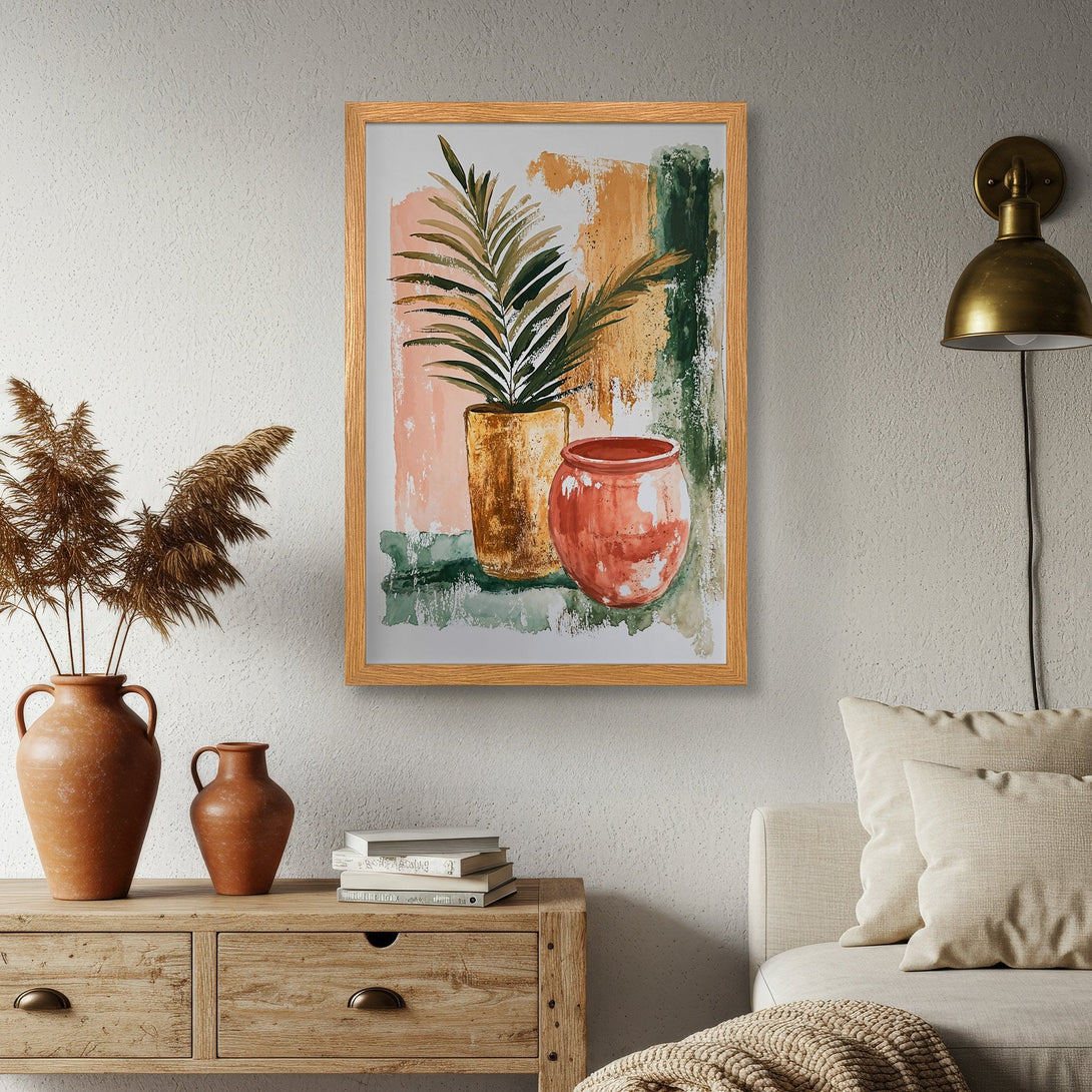 Framed Poster featuring watercolor botanical art in a warm, earthy color palette. Perfect for adding a touch of nature-inspired style to your home!