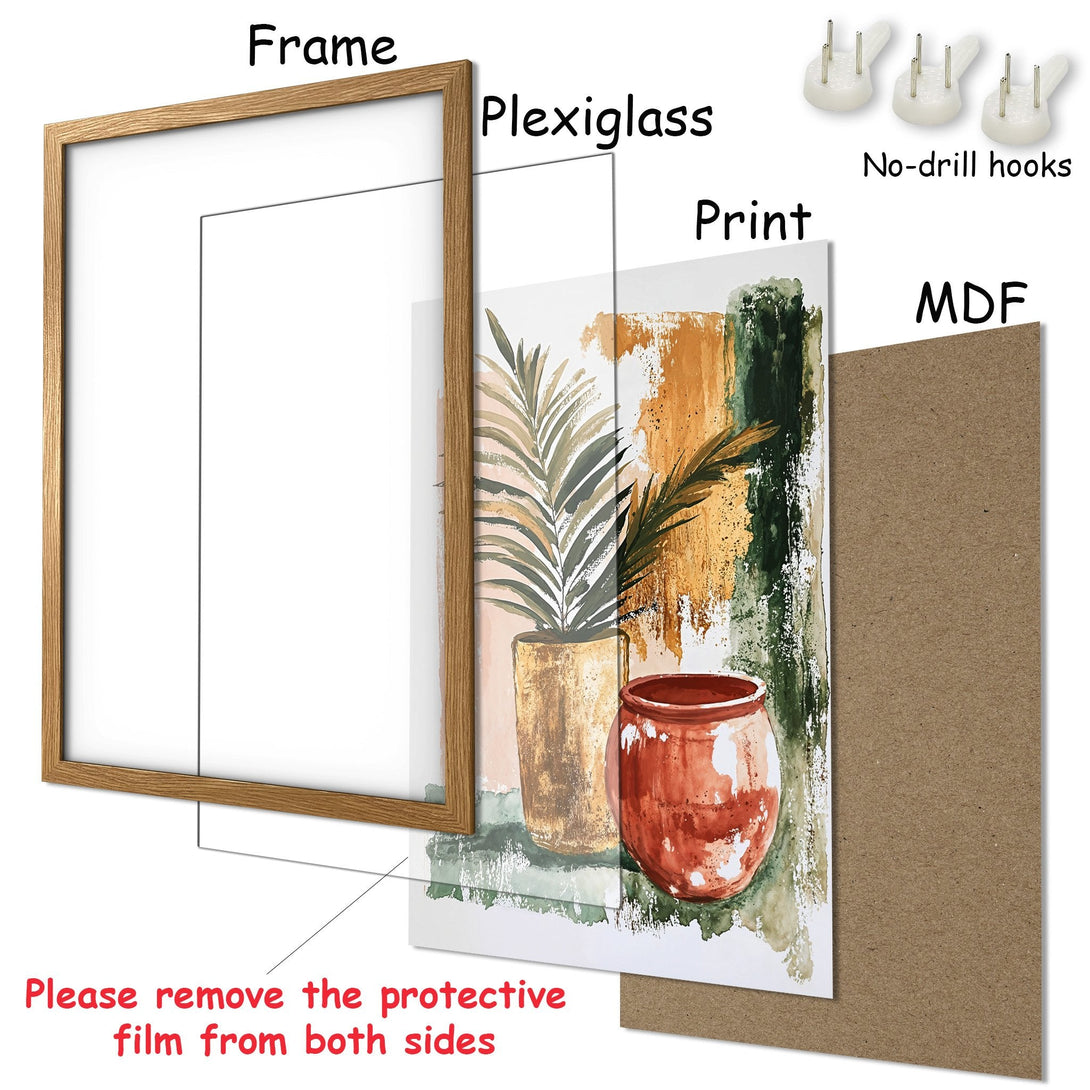 Framed Poster featuring watercolor botanical art in earthy tones. Perfect wall decor for a modern, stylish home.