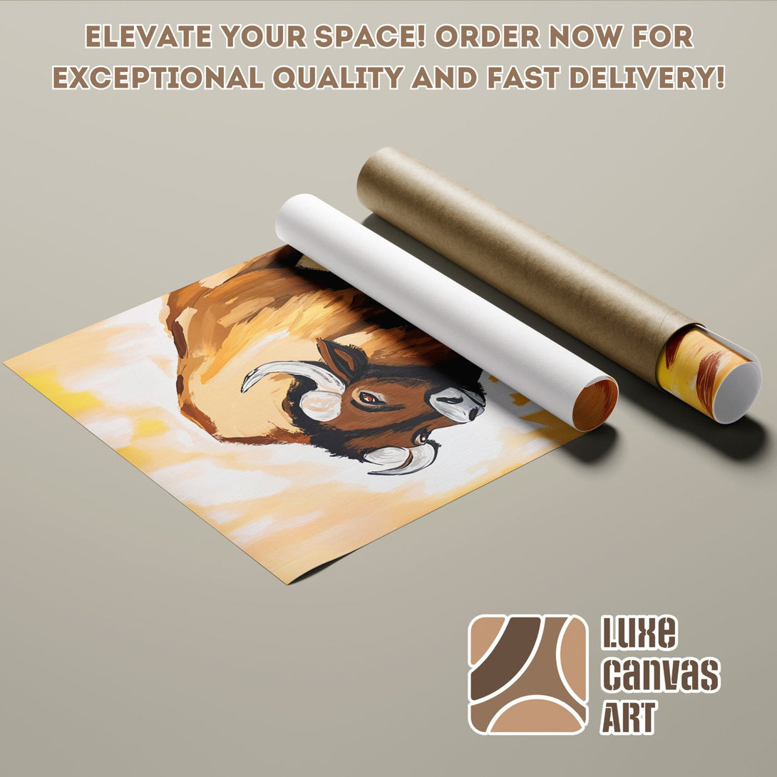 Poster Roll featuring a bison painting in warm earth tones. Elevate your space with this stylish art!